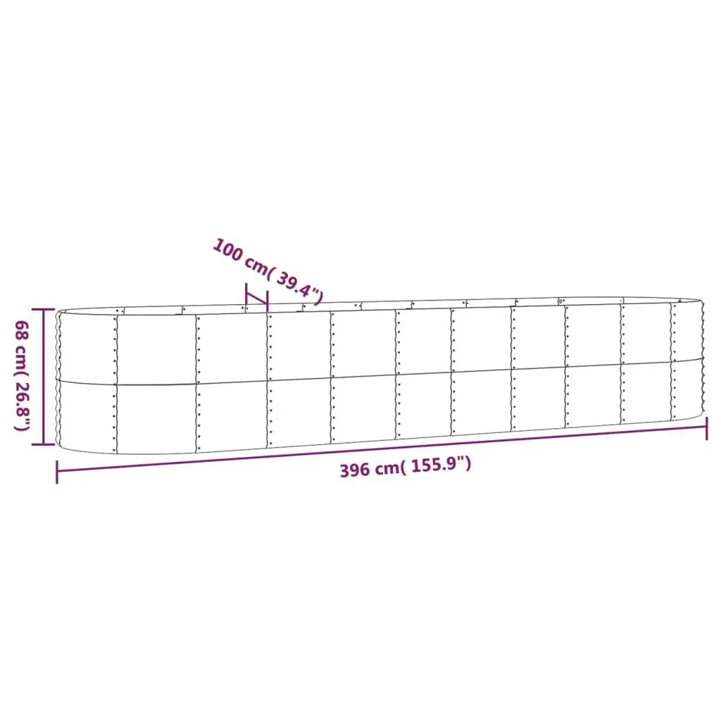 Garden Raised Bed Powder-Coated Steel 396x100x68 cm Grey 319074