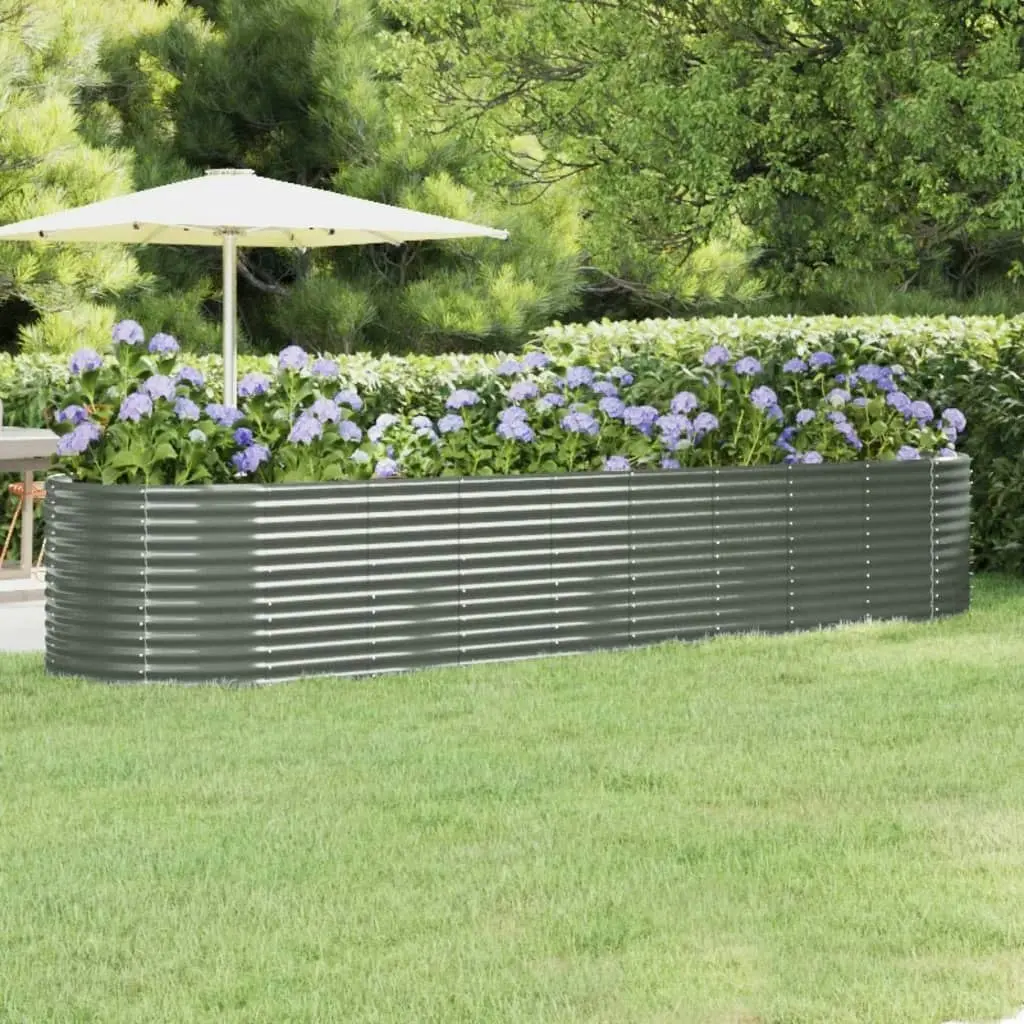 Garden Raised Bed Powder-Coated Steel 396x100x68 cm Grey 319074