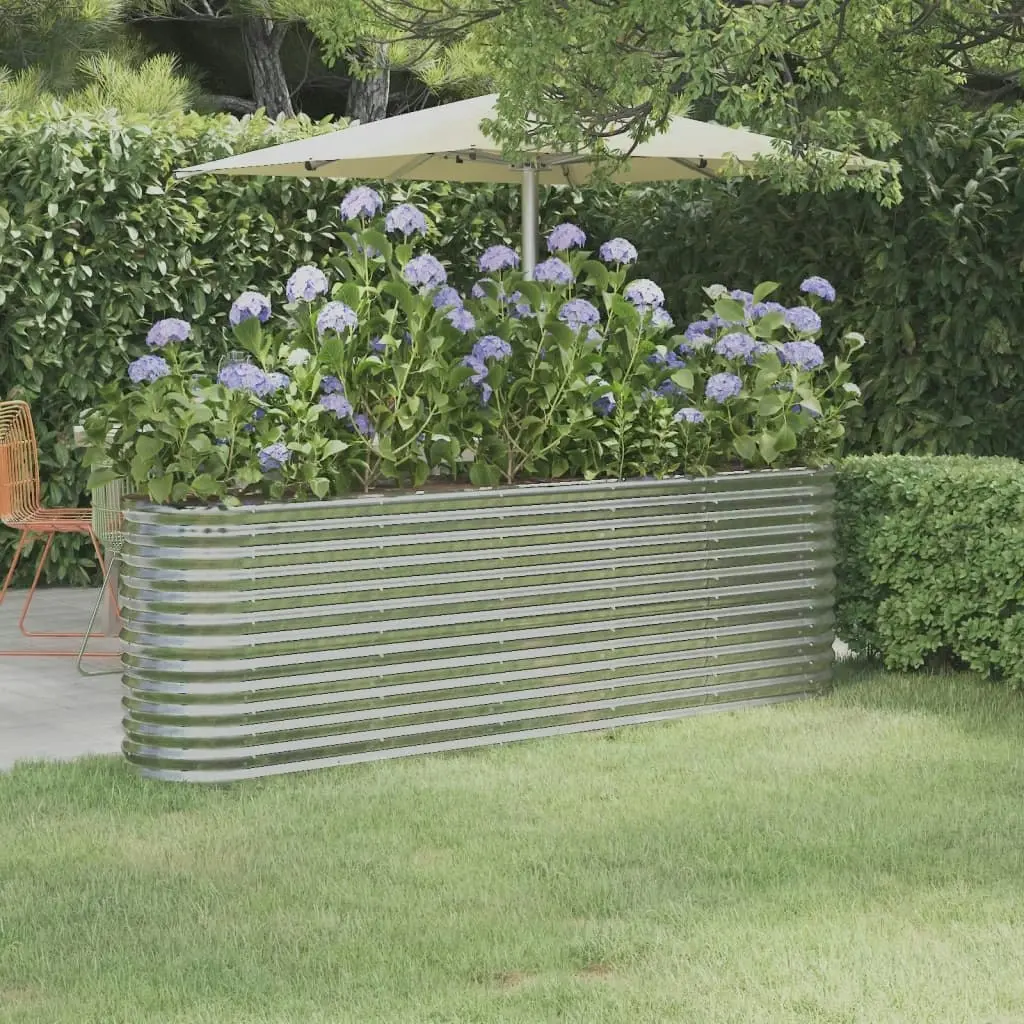 Garden Raised Bed Powder-Coated Steel 224x40x68 cm Silver 318902