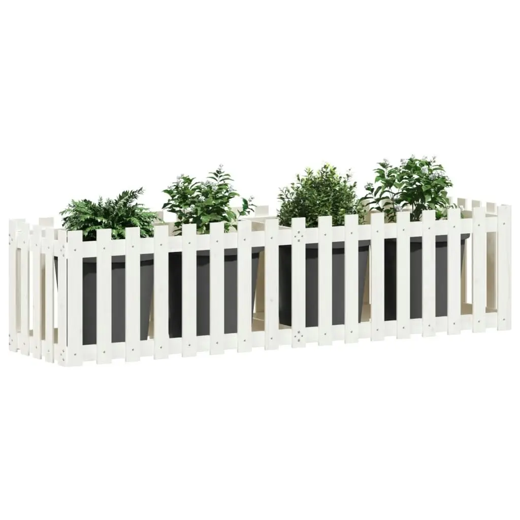 Garden Raised Bed with Fence Design White 200x50x50 cm Solid Wood Pine 832508