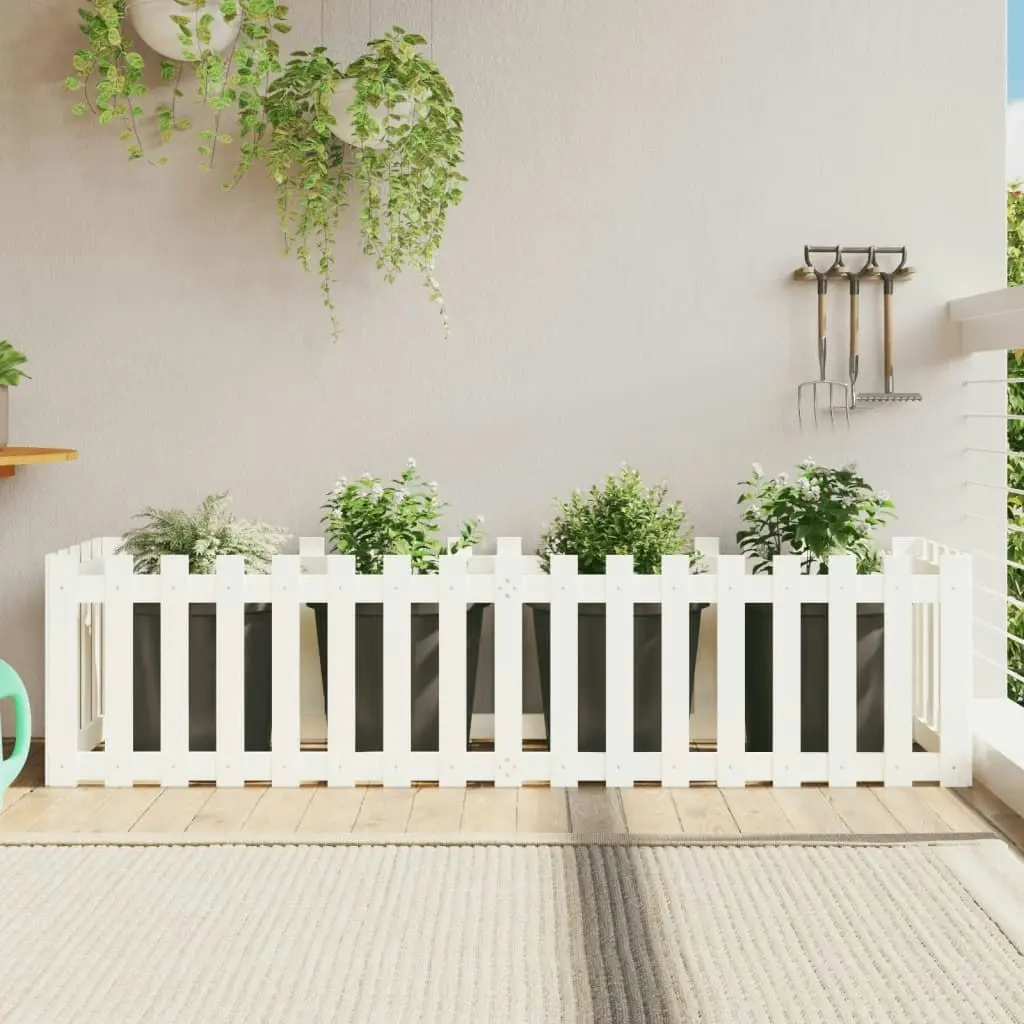 Garden Raised Bed with Fence Design White 200x50x50 cm Solid Wood Pine 832508