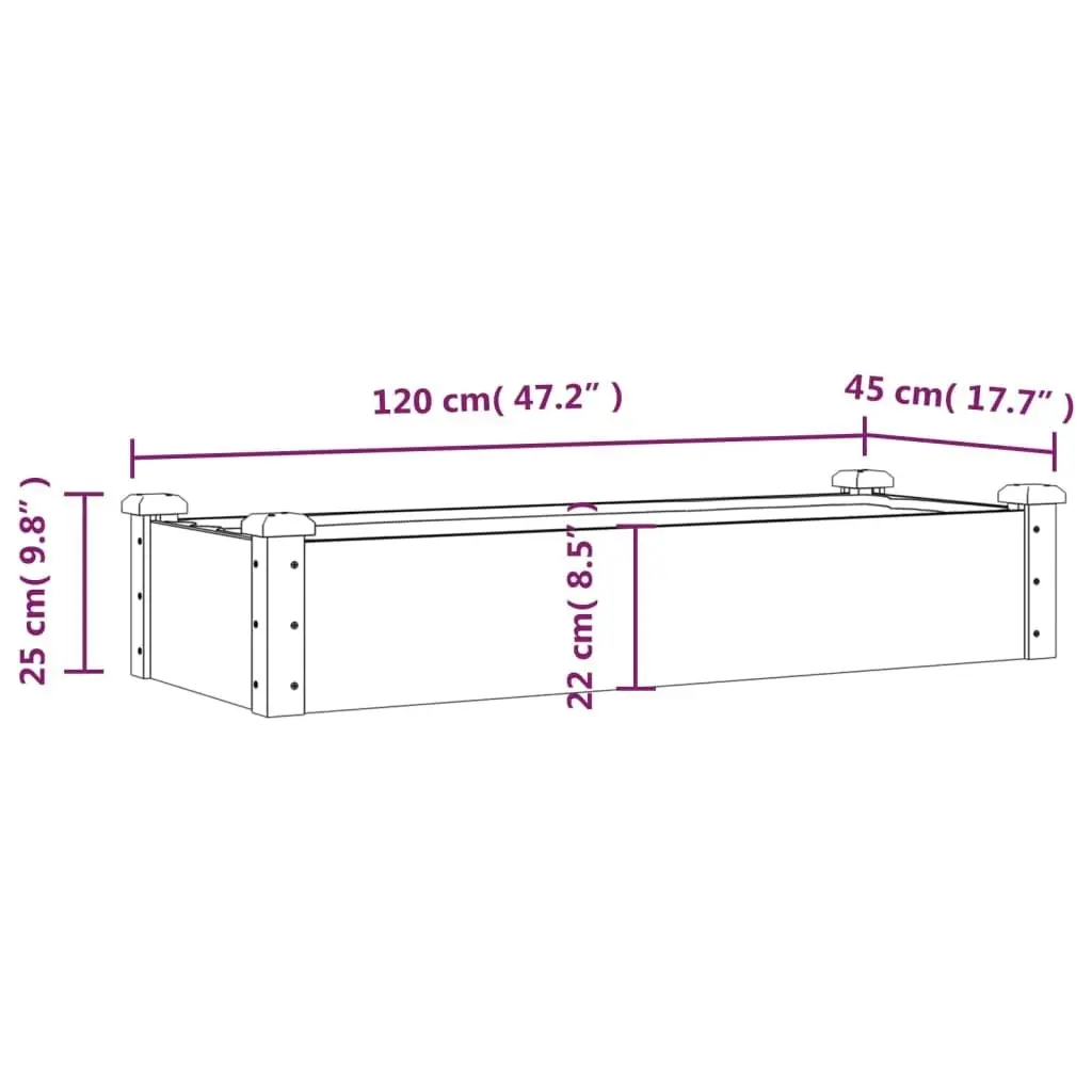 Garden Raised Bed with Liner 120x45x25 cm Solid Wood Fir 364286