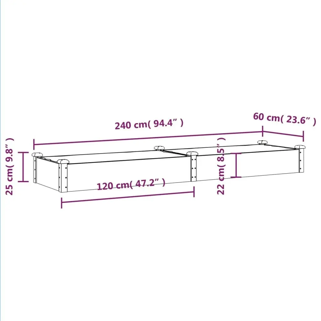 Garden Raised Bed with Liner 240x60x25 cm Solid Wood Fir 364298