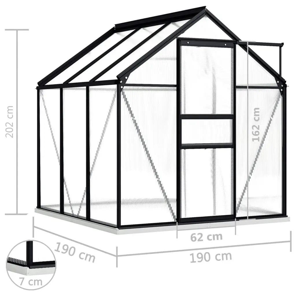 Greenhouse with Base Frame Anthracite Aluminium 3.61 mÂ² 48215