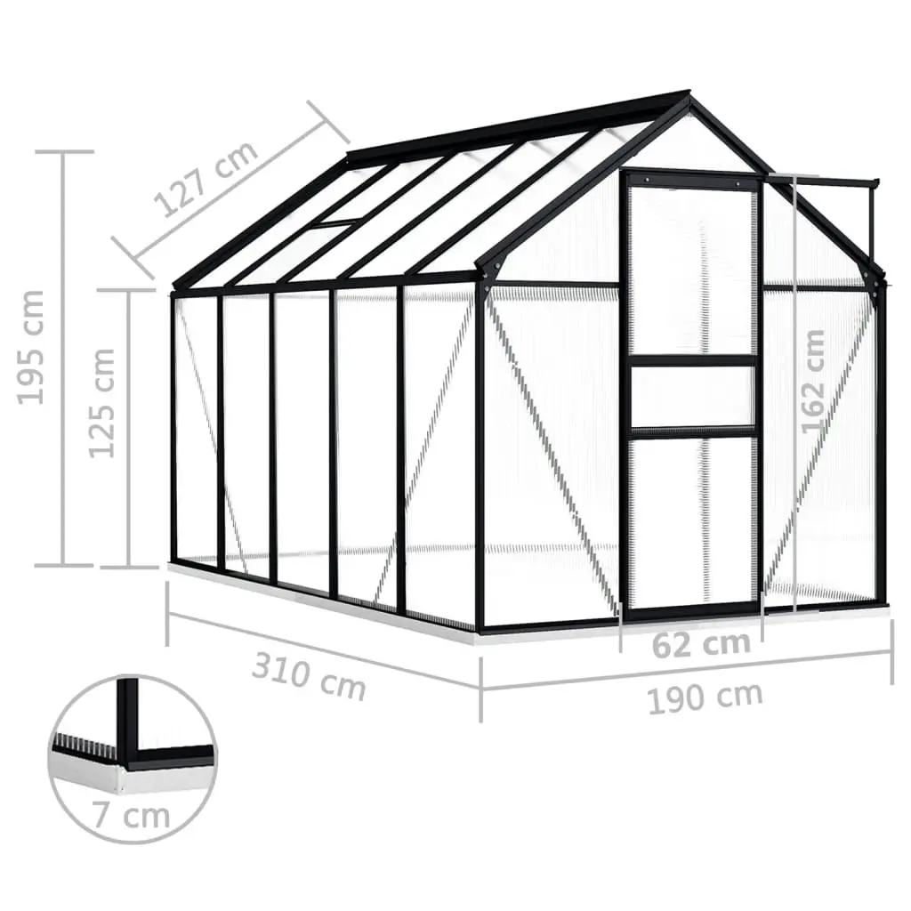 Greenhouse with Base Frame Anthracite Aluminium 5.89 mÂ² 48217