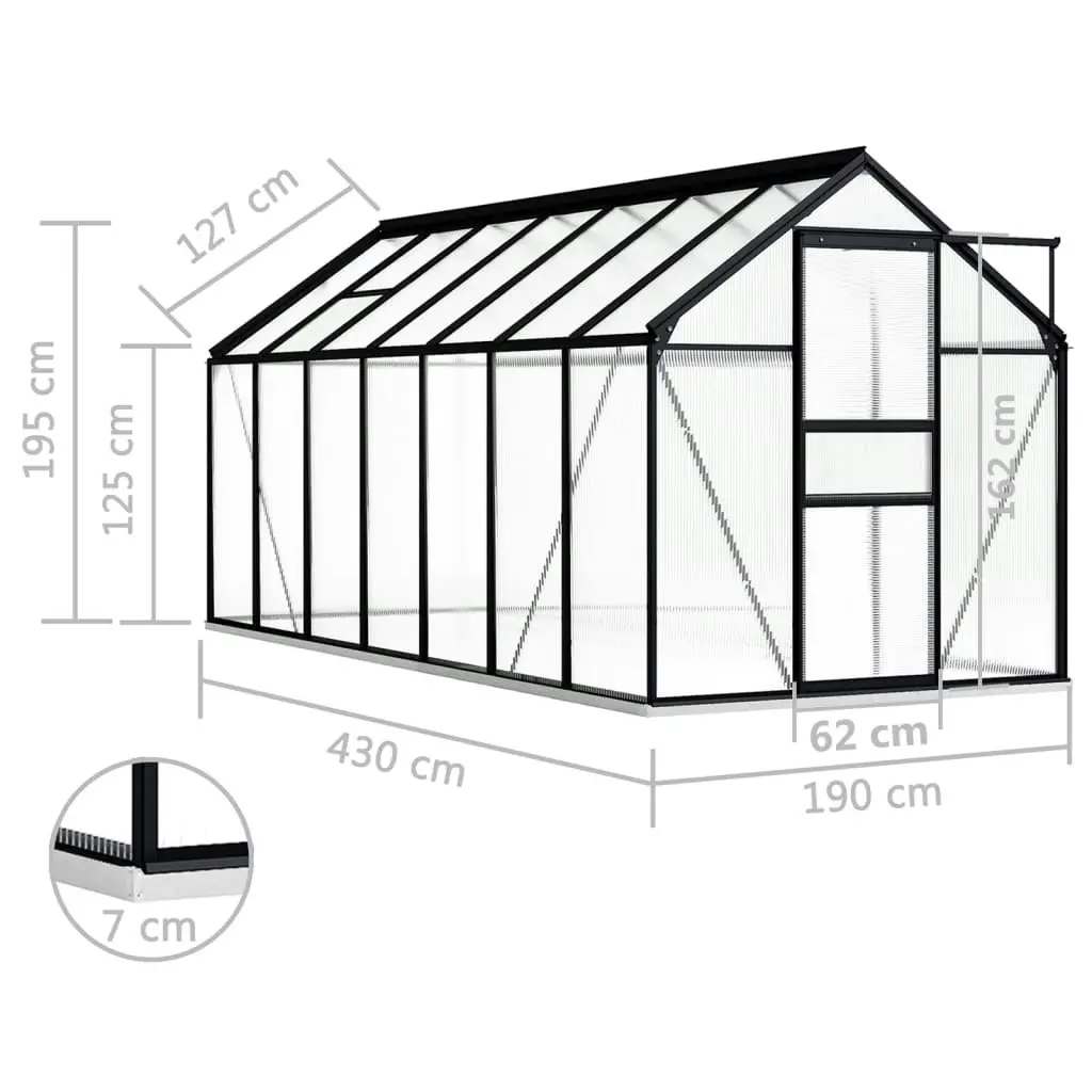 Greenhouse with Base Frame Anthracite Aluminium 8.17 mÂ² 48219