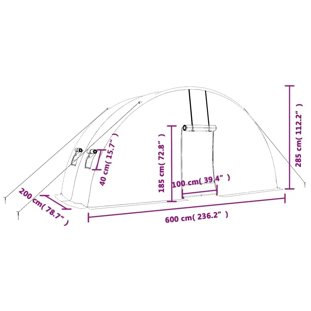 Greenhouse with Steel Frame Green 12 mÂ² 6x2x2.85 m 364089