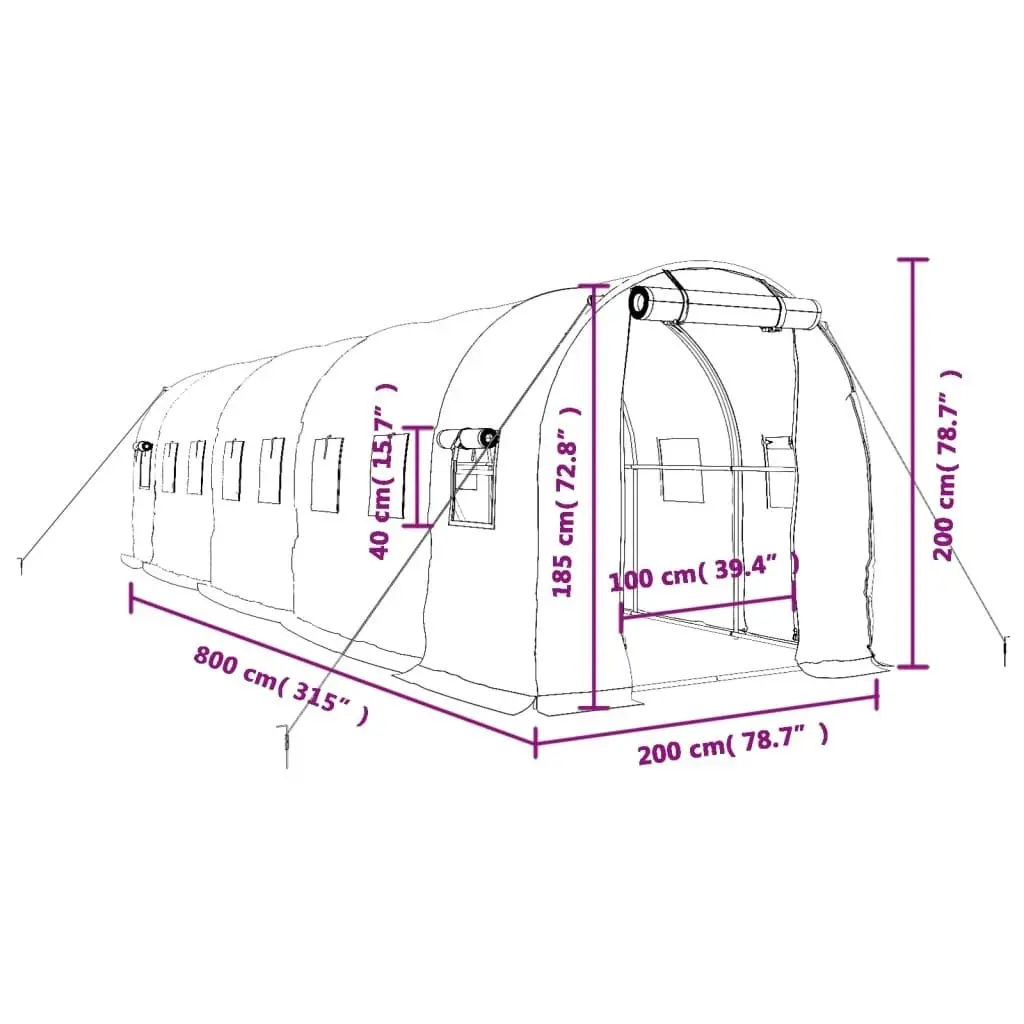 Greenhouse with Steel Frame Green 16 mÂ² 8x2x2 m 3188019