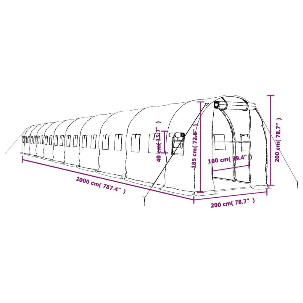 Greenhouse with Steel Frame Green 40 mÂ² 20x2x2 m 3188025