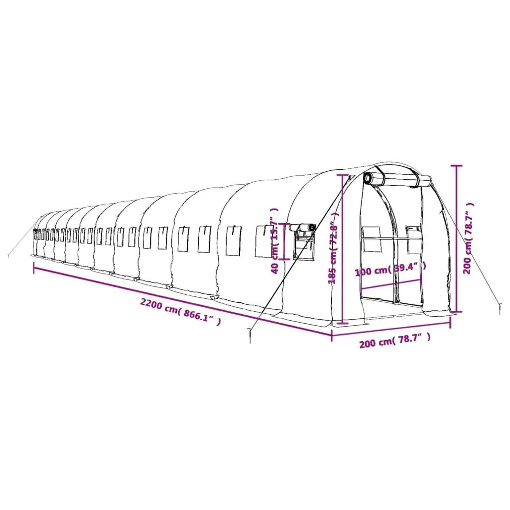 Greenhouse with Steel Frame Green 44 mÂ² 22x2x2 m 3188026