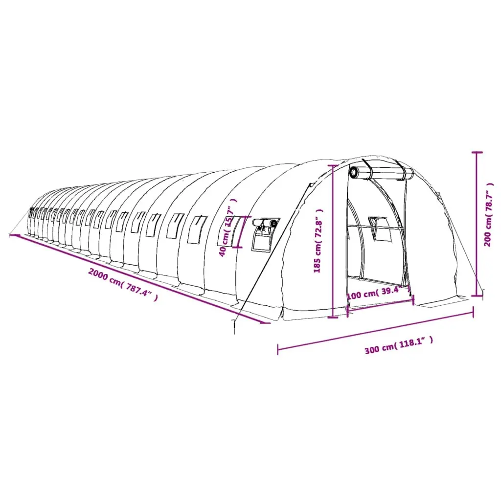 Greenhouse with Steel Frame Green 60 mÂ² 20x3x2 m 3188047