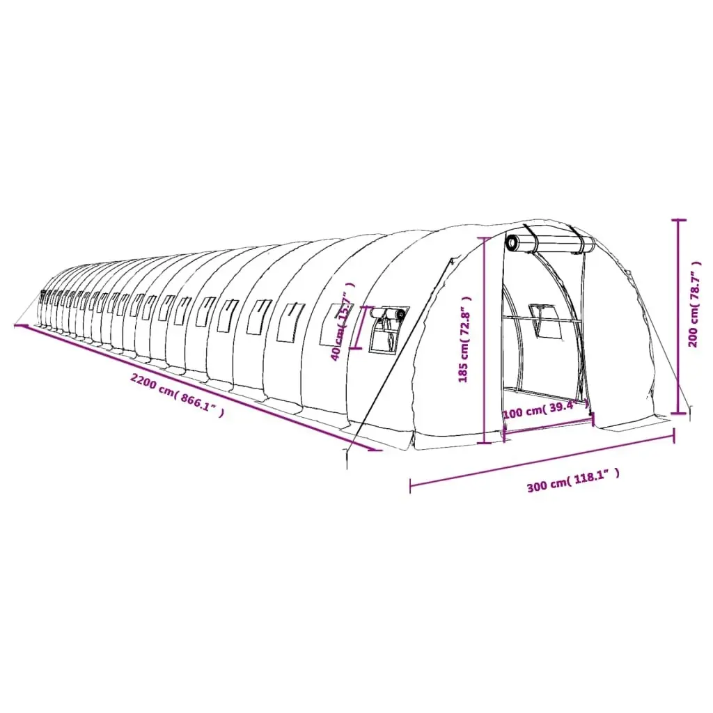 Greenhouse with Steel Frame Green 66 mÂ² 22x3x2 m 3188048