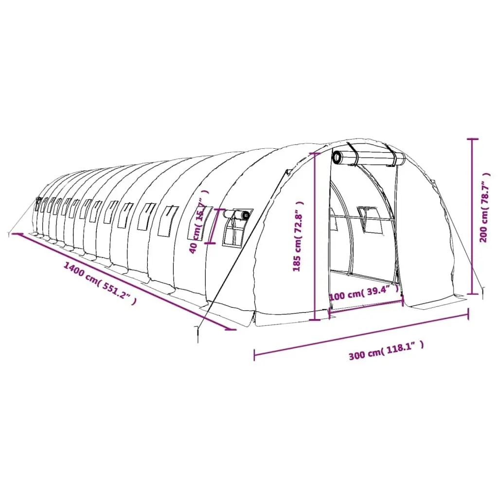 Greenhouse with Steel Frame Green 42 mÂ² 14x3x2 m 3188044