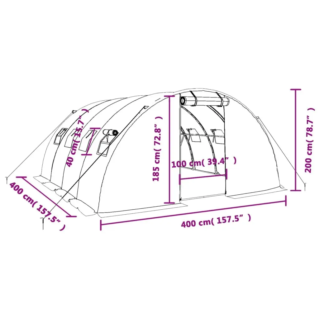 Greenhouse with Steel Frame White 16 mÂ² 4x4x2 m 3188072