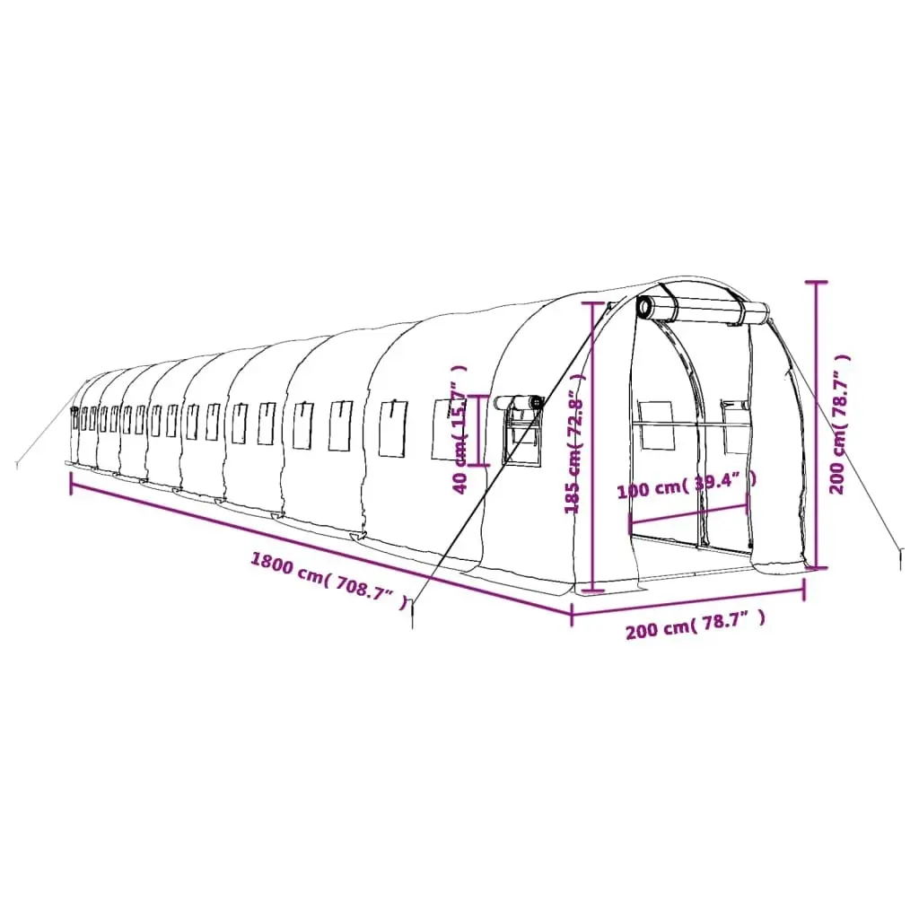 Greenhouse with Steel Frame White 36 mÂ² 18x2x2 m 3188035