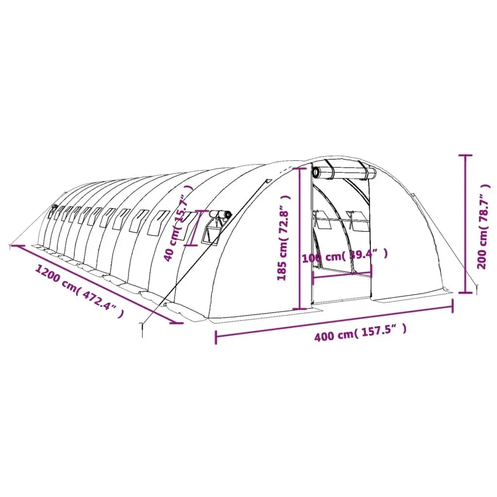 Greenhouse with Steel Frame White 48 mÂ² 12x4x2 m 3188076