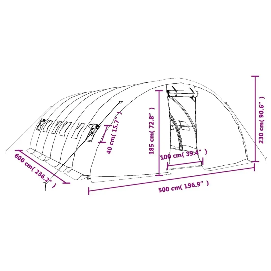 Greenhouse with Steel Frame White 30 mÂ² 6x5x2.3 m 3188095