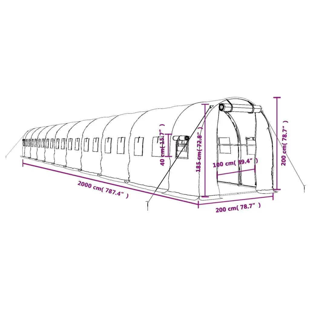 Greenhouse with Steel Frame White 40 mÂ² 20x2x2 m 3188036