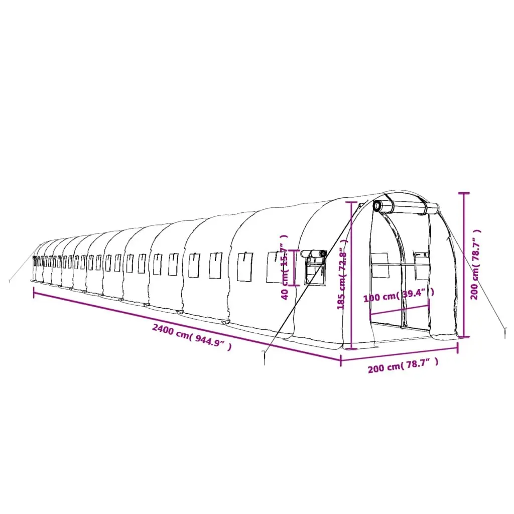 Greenhouse with Steel Frame White 48mÂ² 24x2x2 m 3188038