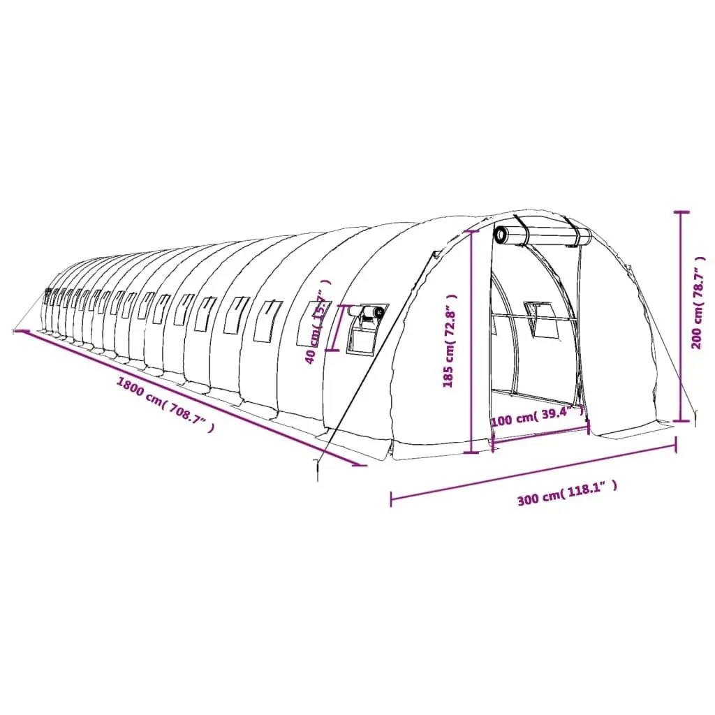 Greenhouse with Steel Frame White 54 mÂ² 18x3x2 m 3188057