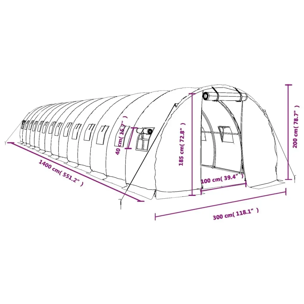 Greenhouse with Steel Frame White 42 mÂ² 14x3x2 m 3188055