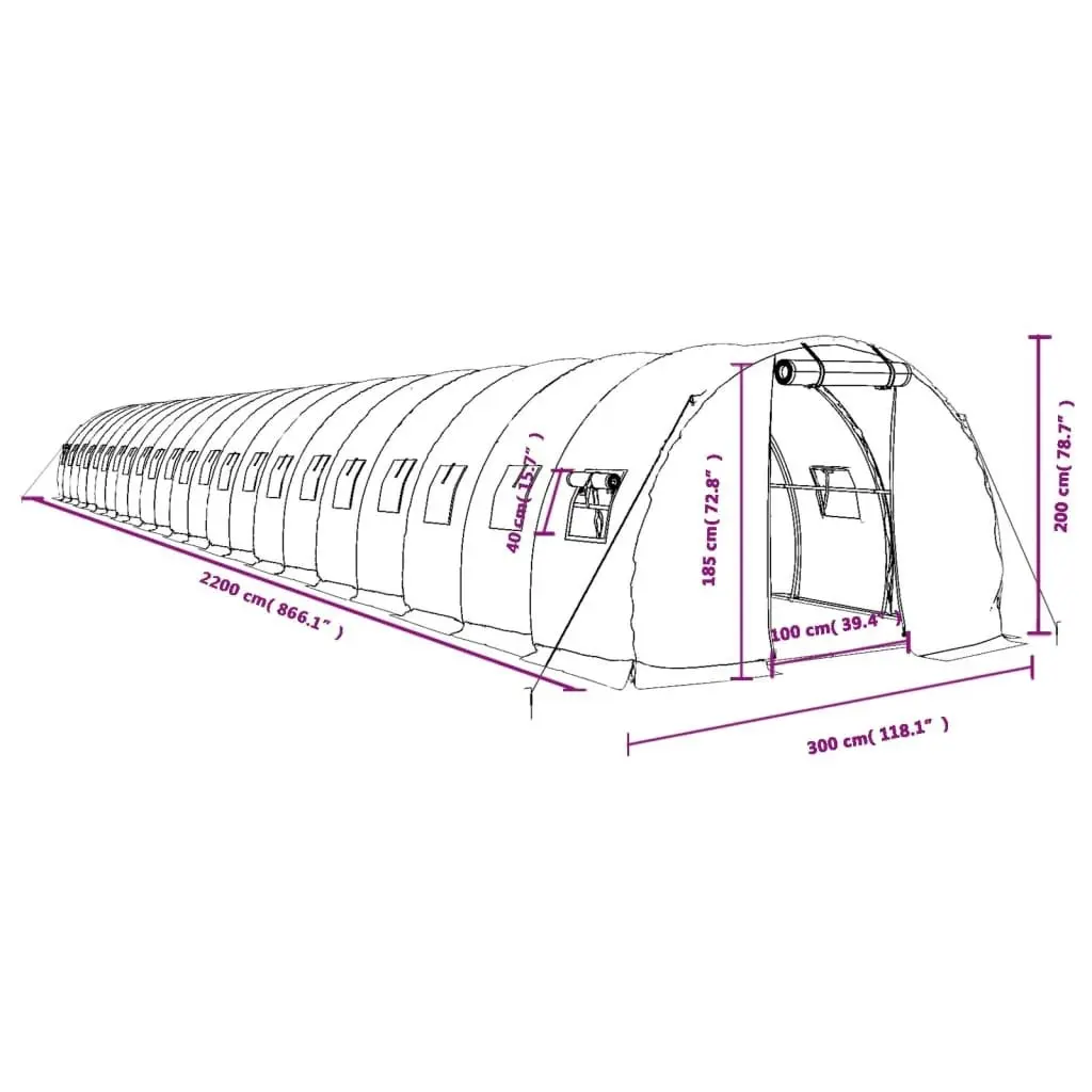 Greenhouse with Steel Frame White 66 mÂ² 22x3x2 m 3188059