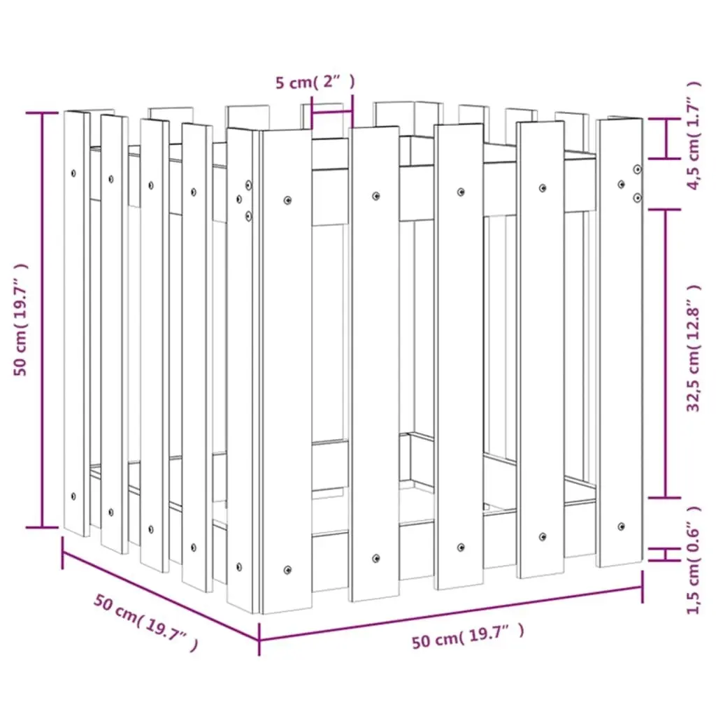 Garden Planter with Fence Design 50x50x50 cm Solid Wood Pine 832452