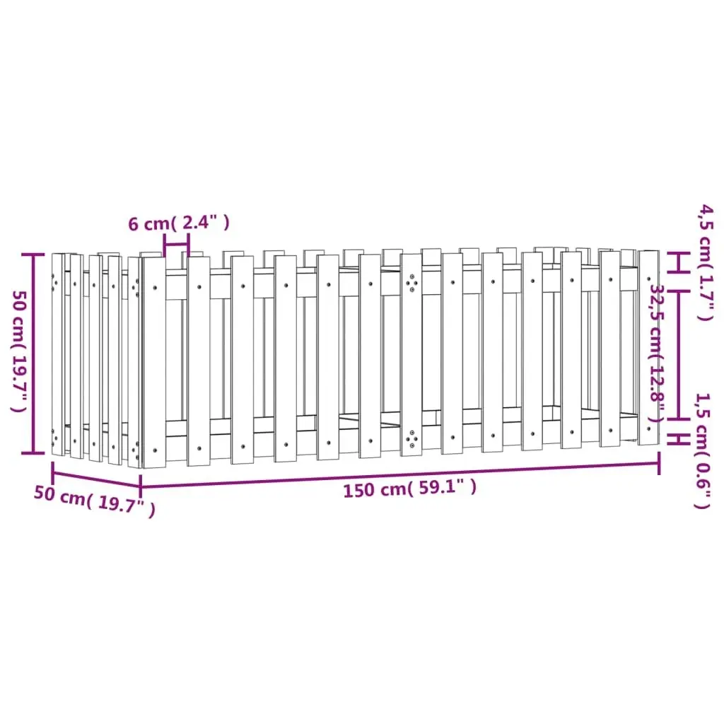 Garden Raised Bed with Fence Design White 150x50x50 cm Solid Wood Pine 832493