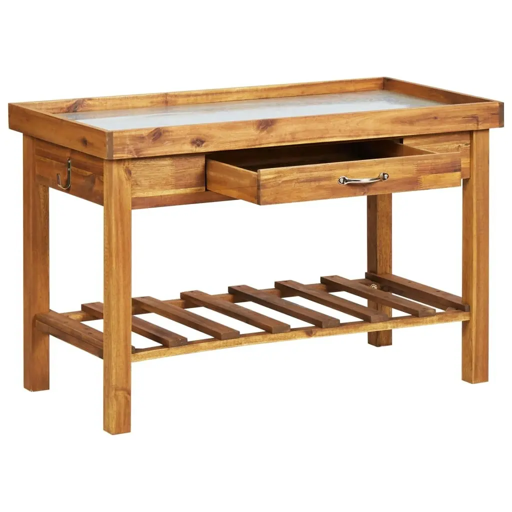 Garden Work Bench with Zinc Top Solid Acacia Wood 46561