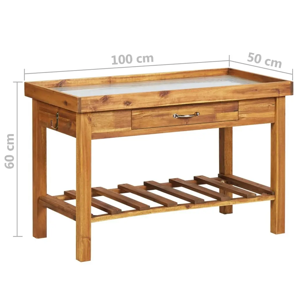 Garden Work Bench with Zinc Top Solid Acacia Wood 46561