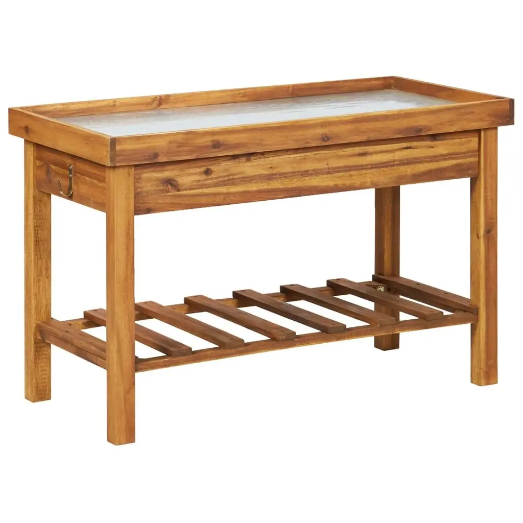 Garden Work Bench with Zinc Top Solid Acacia Wood 46561