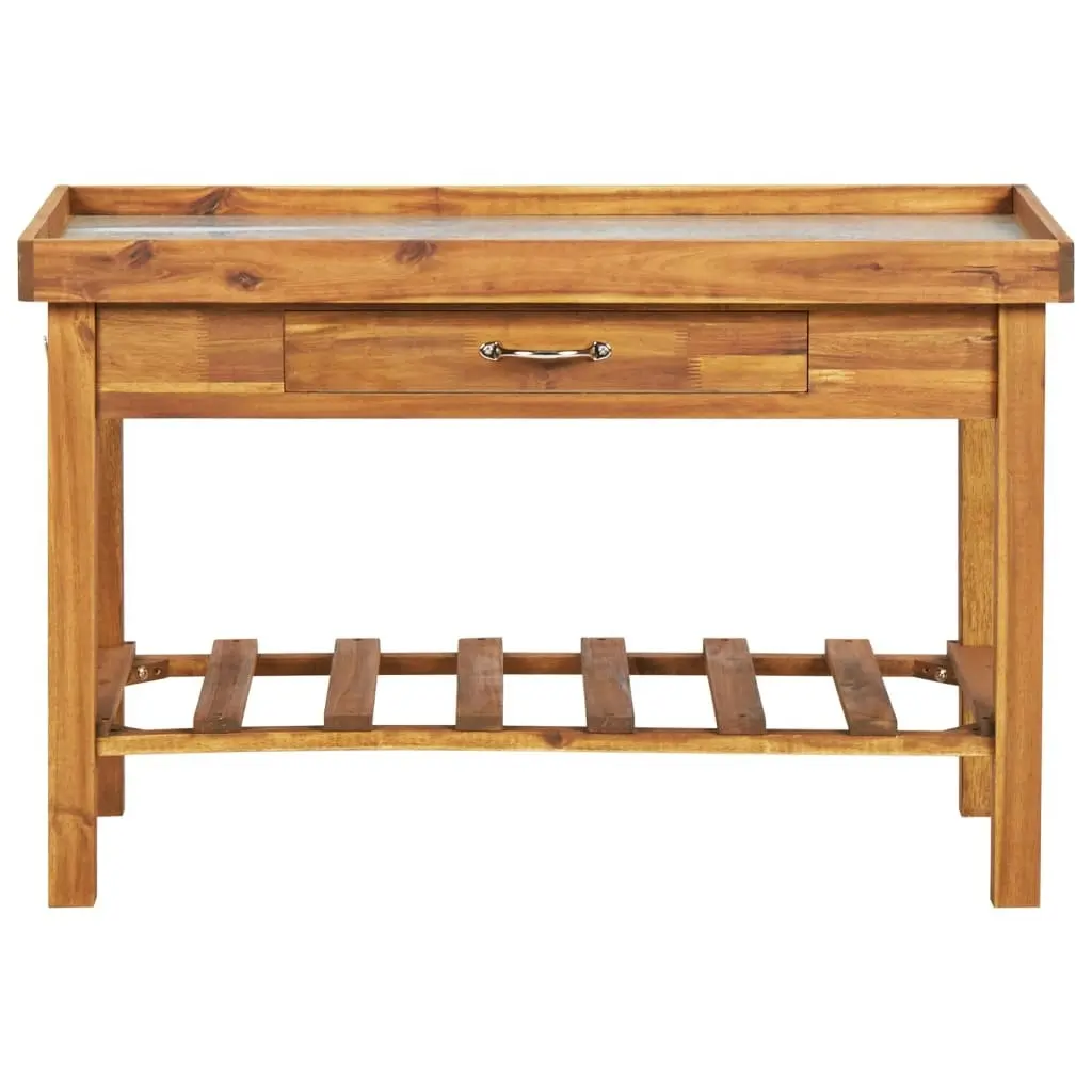 Garden Work Bench with Zinc Top Solid Acacia Wood 46561