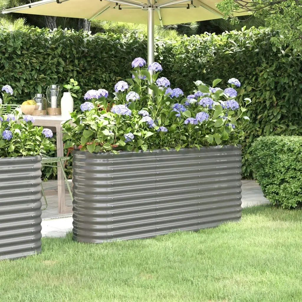 Garden Raised Bed Powder-Coated Steel 152x40x68 cm Grey 318894