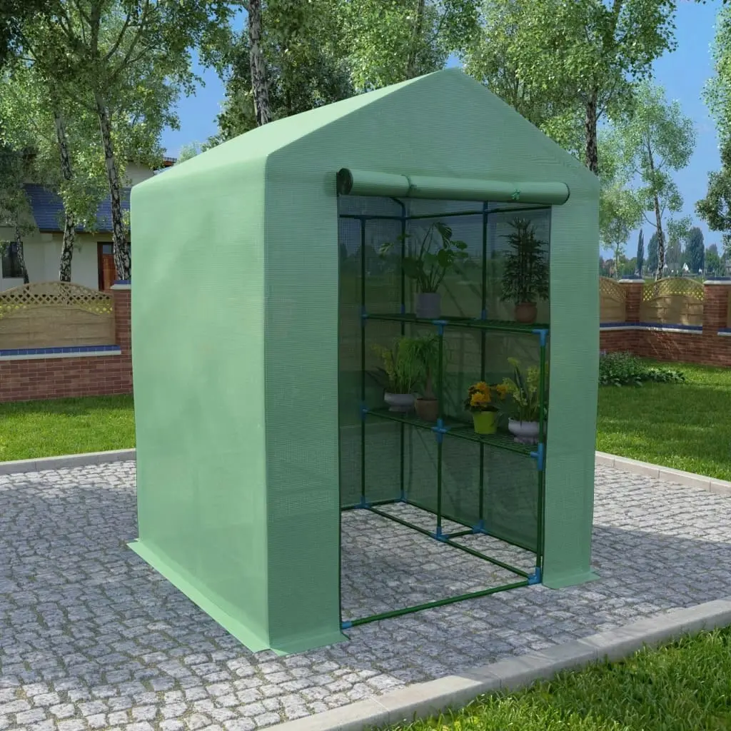 Greenhouse with Shelves Steel 143x143x195 cm 48167