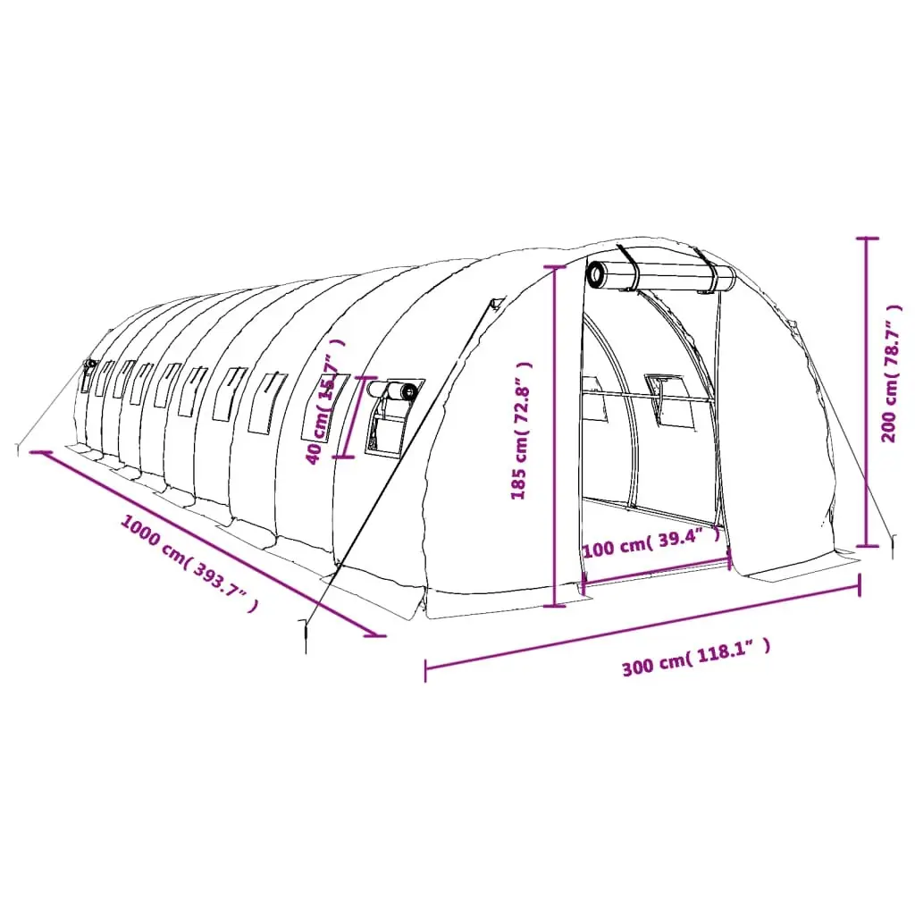 Greenhouse with Steel Frame Green 30 mÂ² 10x3x2 m 3188042