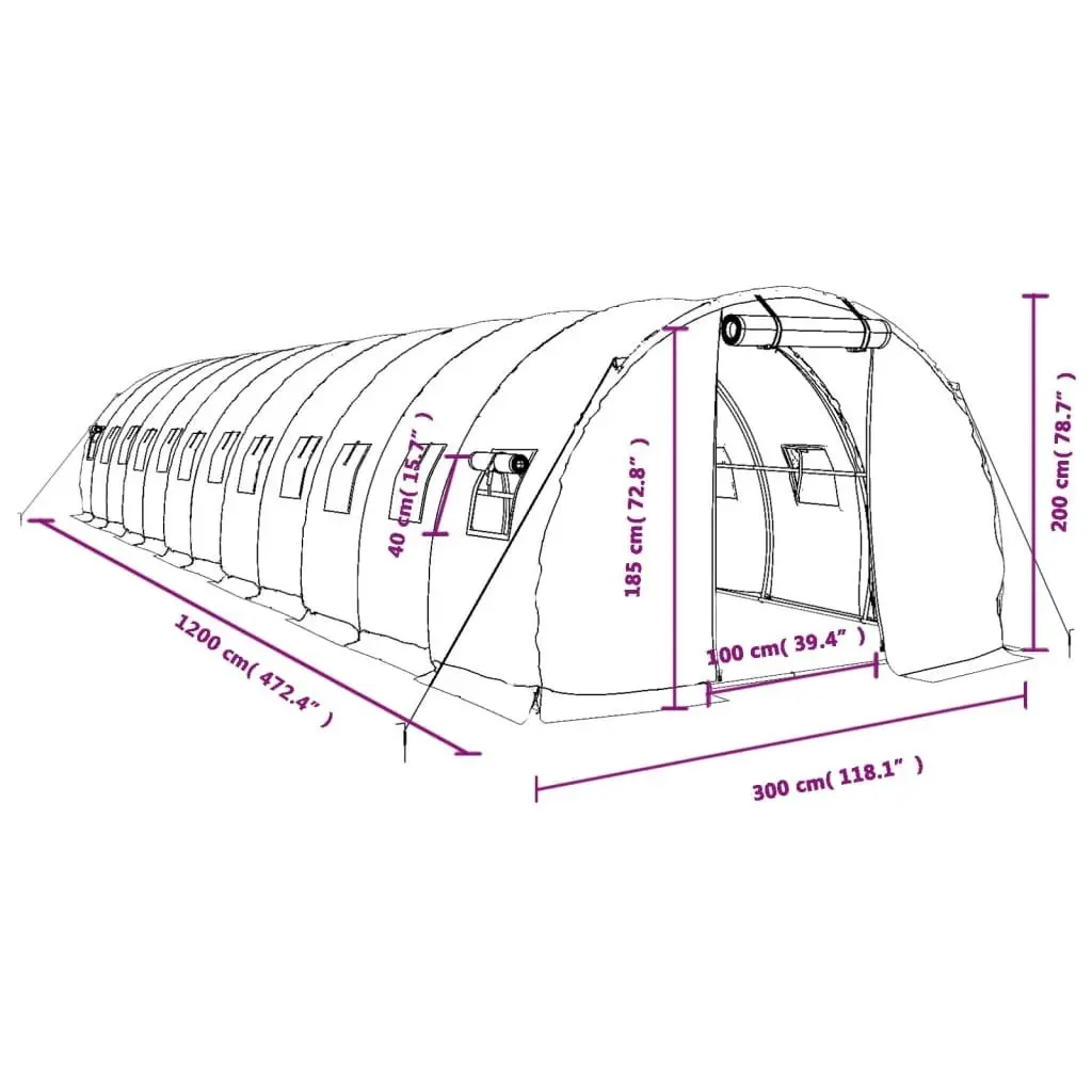 Greenhouse with Steel Frame Green 36 mÂ² 12x3x2 m 3188043