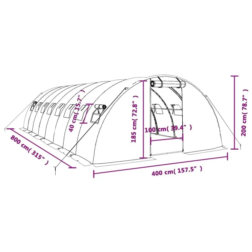 Greenhouse with Steel Frame White 32 mÂ² 8x4x2 m 3188074