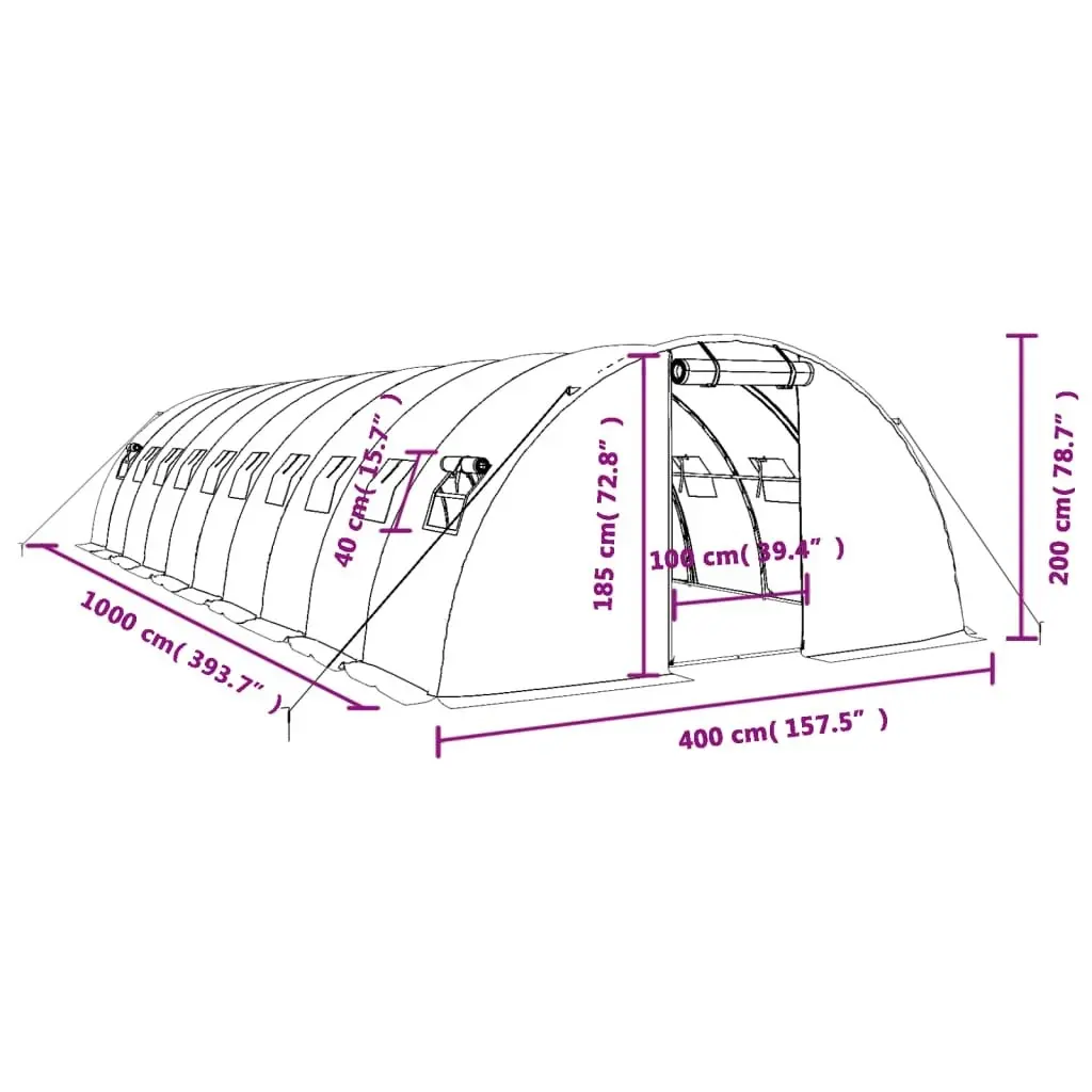 Greenhouse with Steel Frame White 40 mÂ² 10x4x2 m 3188075