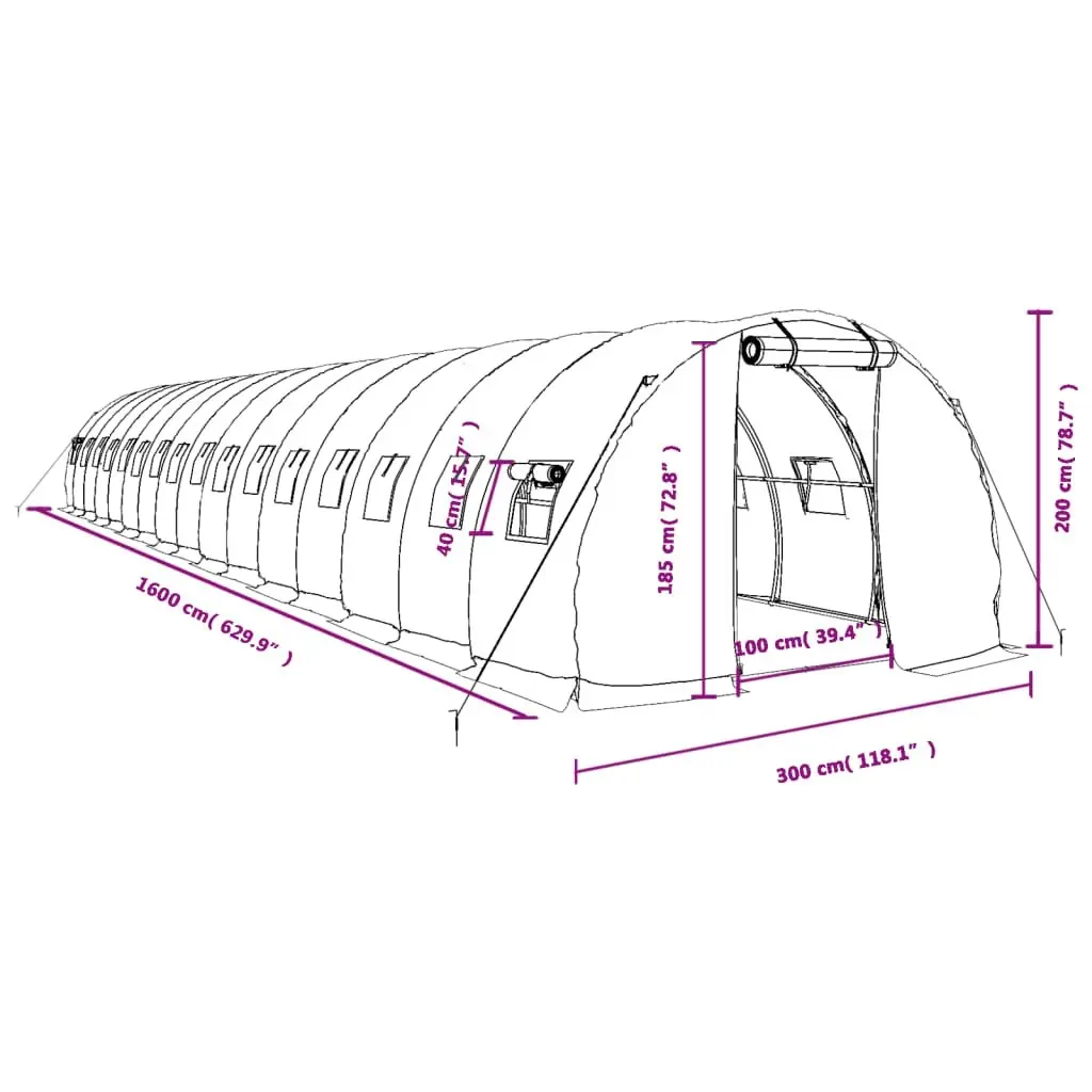 Greenhouse with Steel Frame White 48 mÂ² 16x3x2 m 3188056