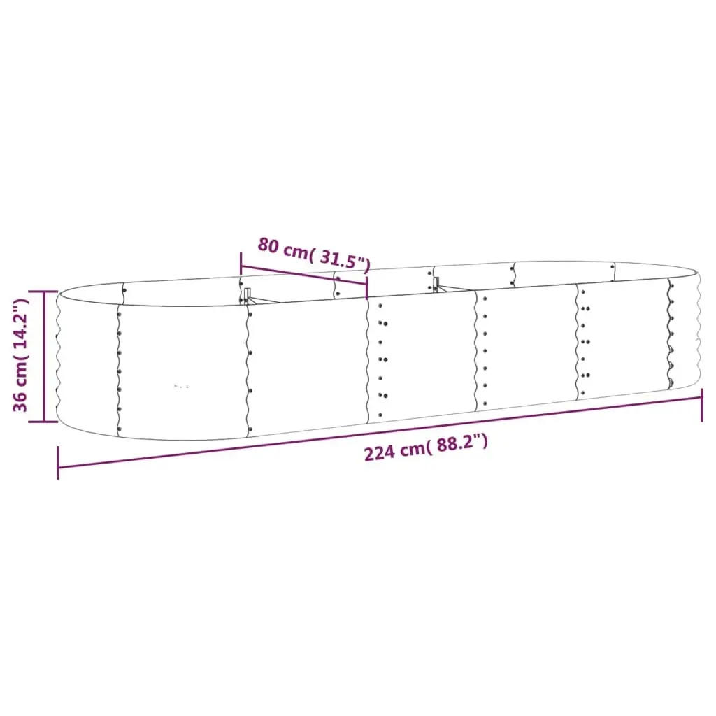 Garden Raised Bed Powder-Coated Steel 224x80x36 cm Grey 318919