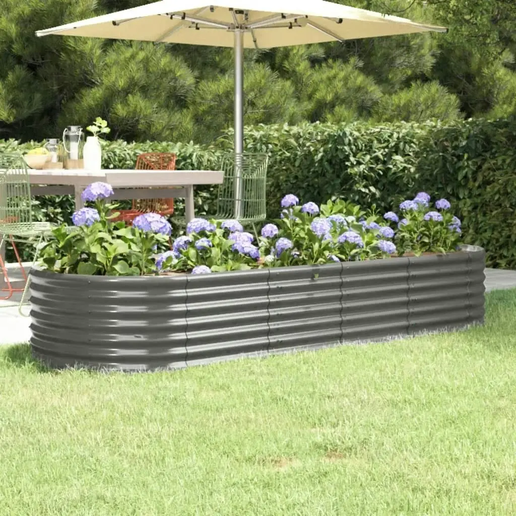 Garden Raised Bed Powder-Coated Steel 224x80x36 cm Grey 318919