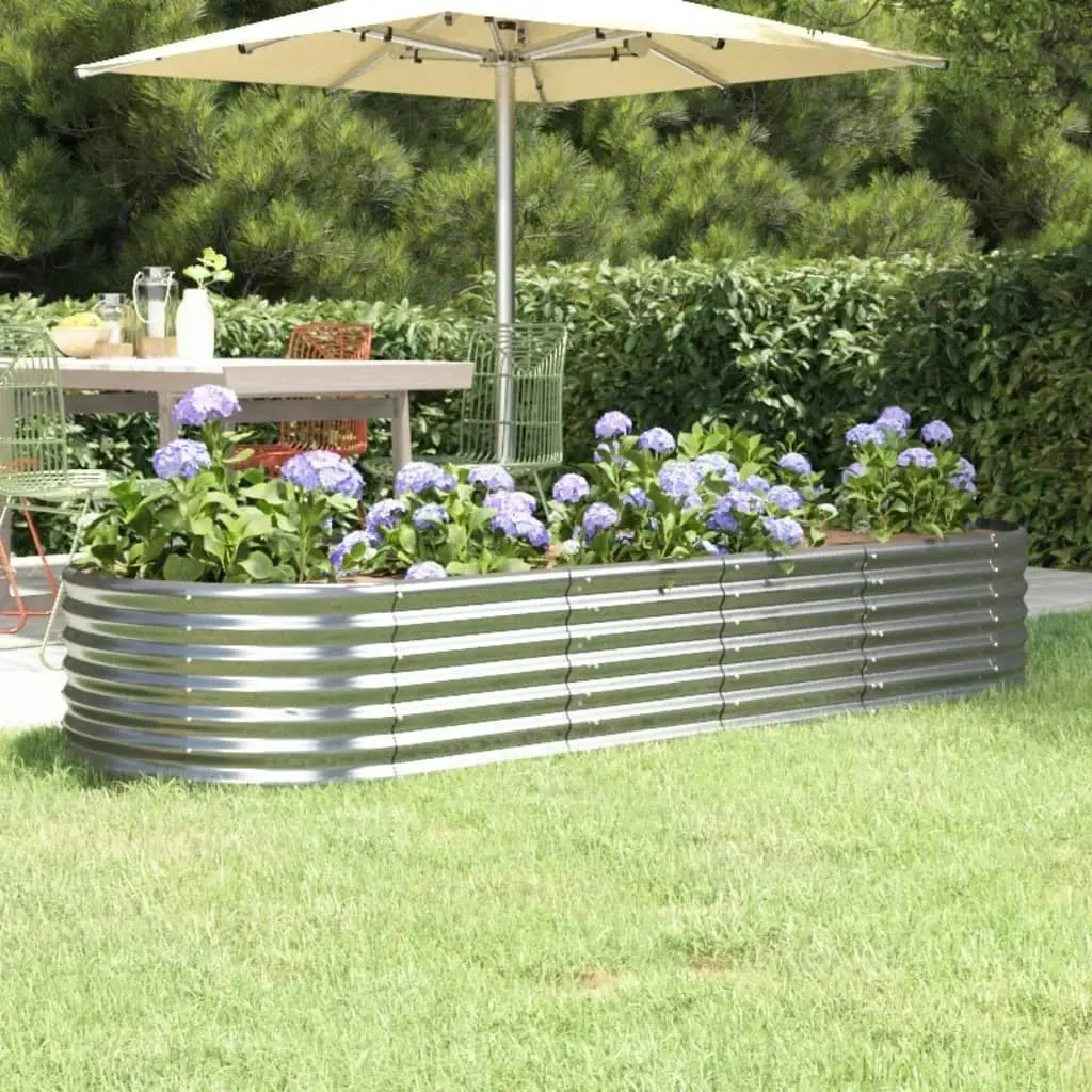 Garden Raised Bed Powder-Coated Steel 224x80x36 cm Silver 318922