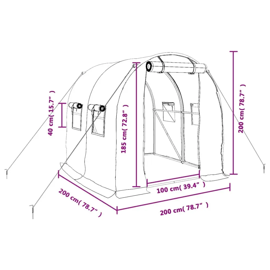 Greenhouse with Steel Frame Green 4 mÂ² 2x2x2 m 364073