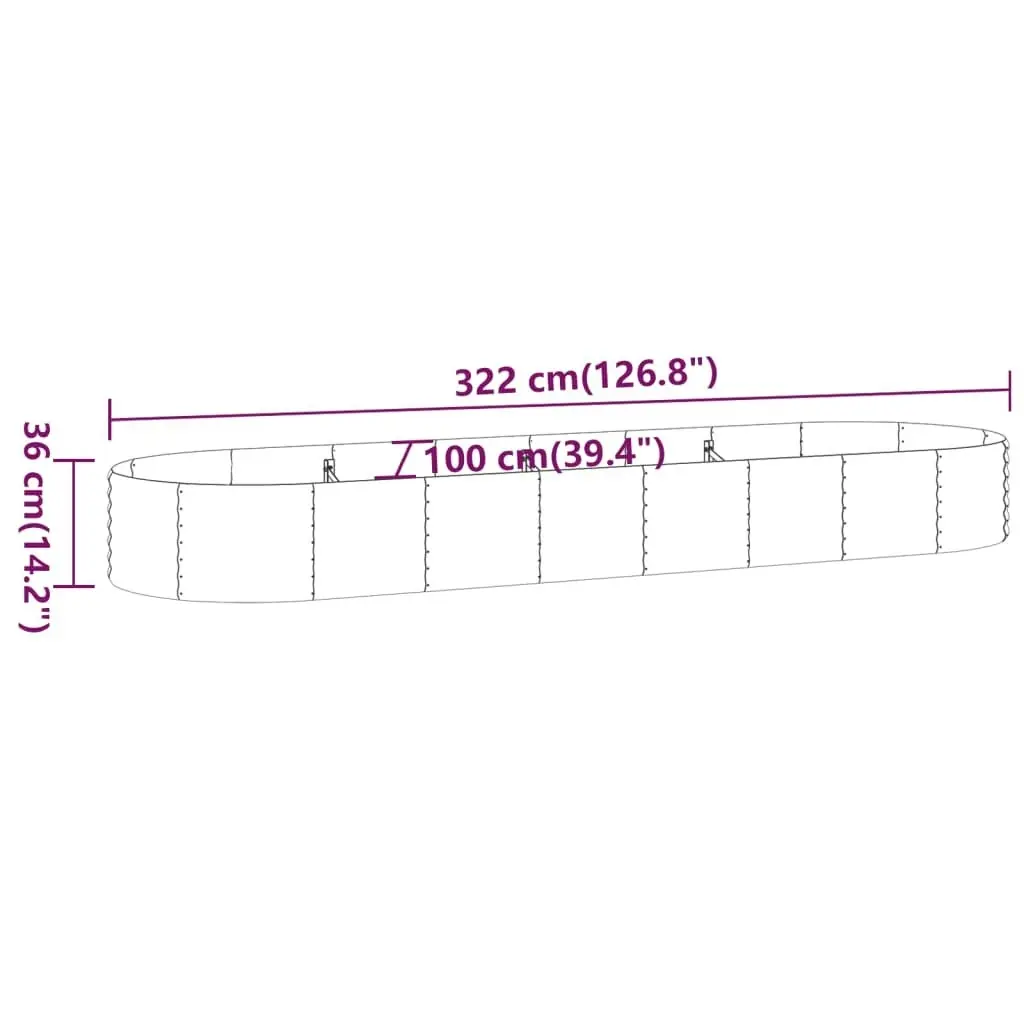 Garden Raised Bed Powder-Coated Steel 322x100x36 cm Grey 318999