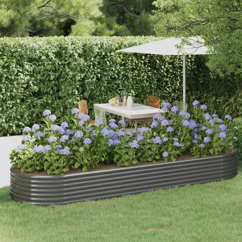 Garden Raised Bed Powder-Coated Steel 322x100x36 cm Grey 318999