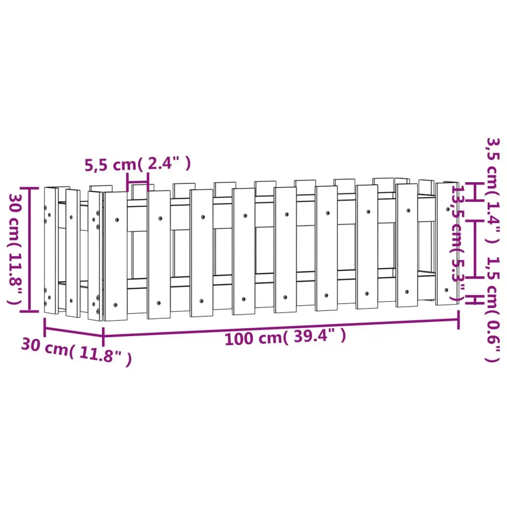 Garden Raised Bed with Fence Design 100x30x30 cm Solid Wood Pine 832472