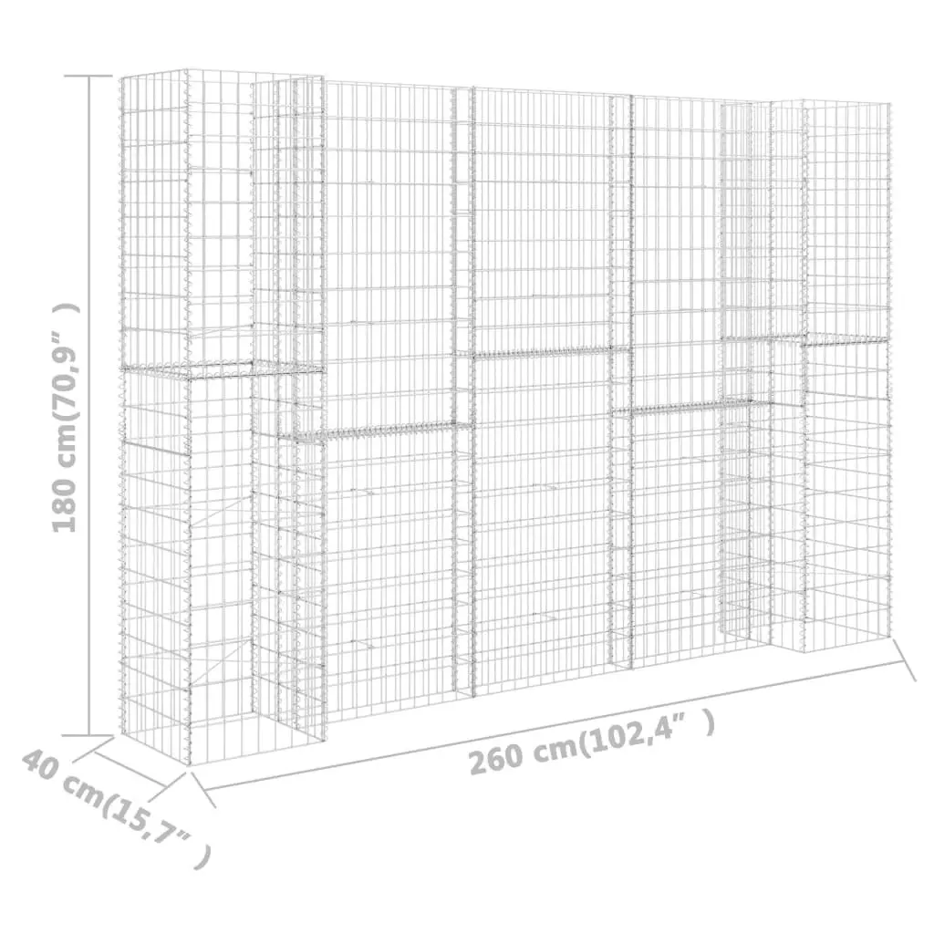 H-Shaped Gabion Planter Steel Wire 260x40x180 cm 145664