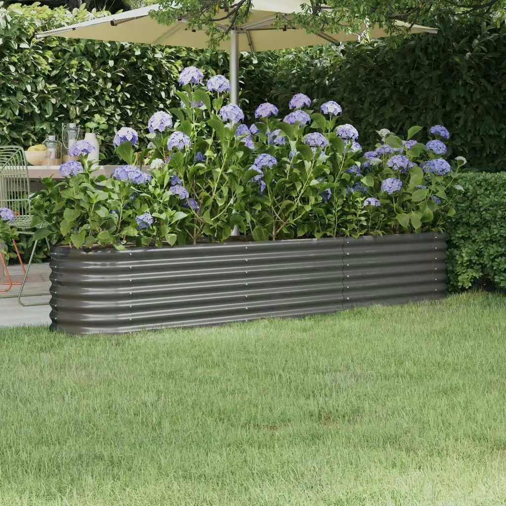 Garden Raised Bed Powder-Coated Steel 224x40x36 cm Grey 318874