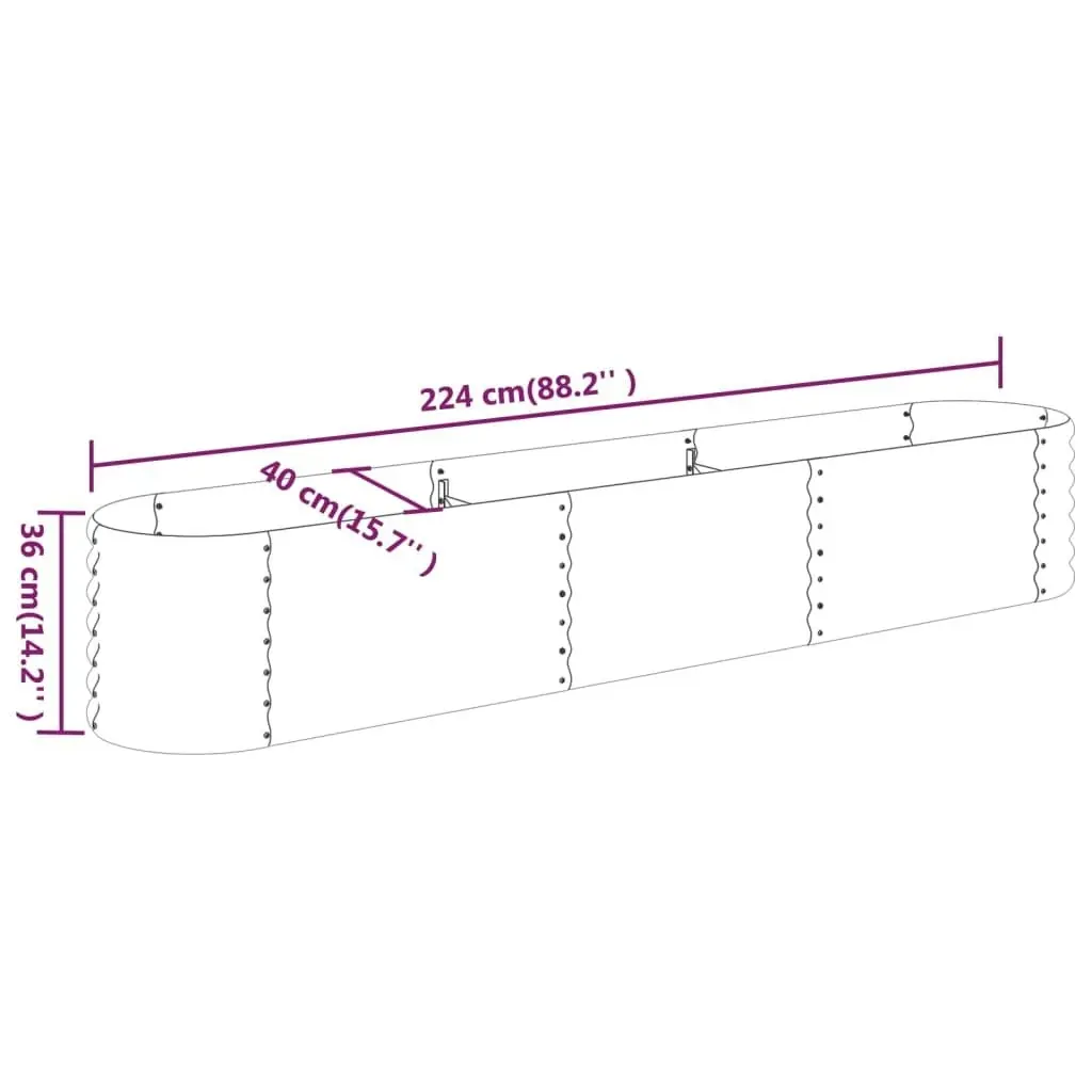 Garden Raised Bed Powder-Coated Steel 224x40x36 cm Grey 318874