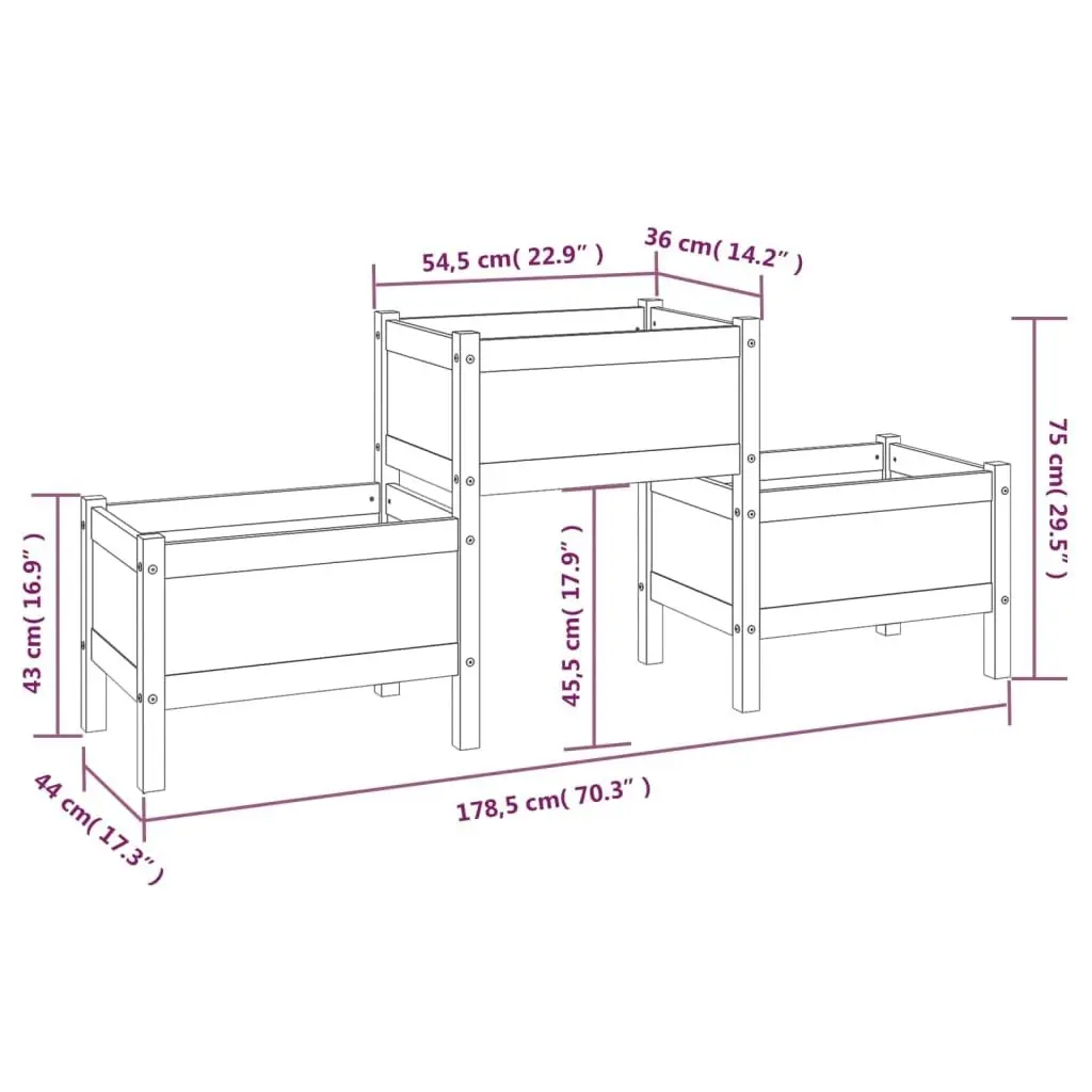 Planter 178.5x44x75 cm Solid Wood Pine 822247